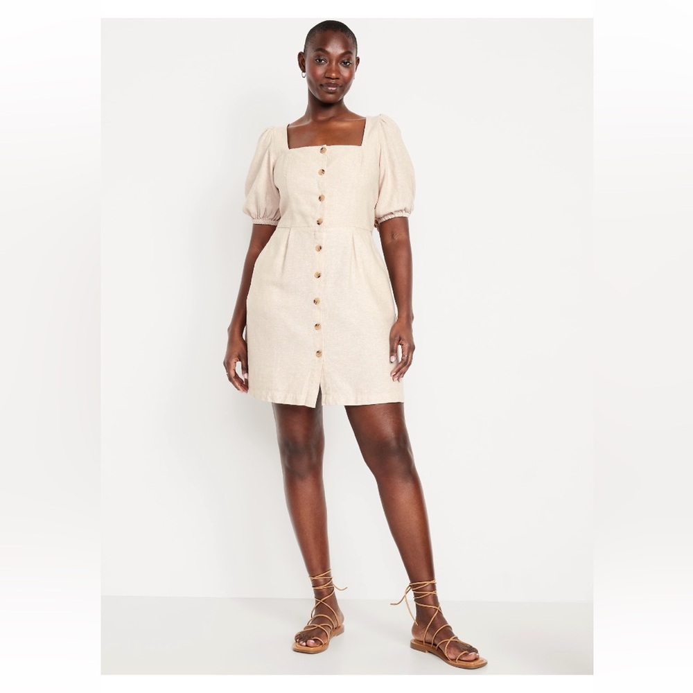 Old Navy Puff Sleeve Linen Blend Mini Dress, NWT, Retails $45, Multiple Sizes - Picture 1 of 7